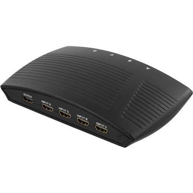 DELTACO manuell HDMI-switch, 4 ingångar till en utgång, 19-pin hona (HDMI-206)