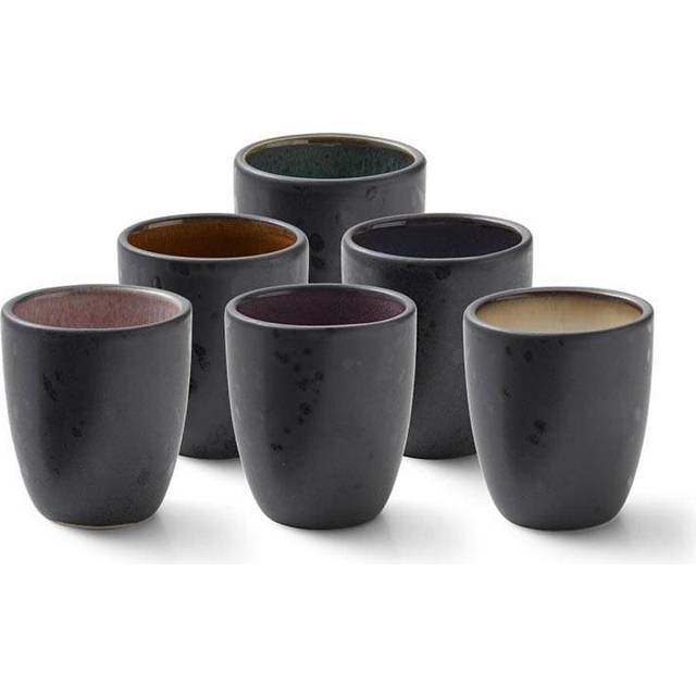 BITZ Espressokoppsset, Espressokoppar i stengods, Vackra espressomuggar i keramik, Dansk design, Set om 6, Liten (9 cl), Diskmaskinssäker och värmetålig, Svart/Färgad