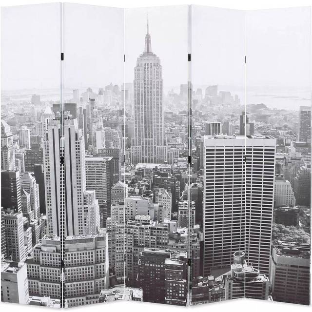 vidaXL Folding Room Divider 200x170 cm New York by Day Black and White - Multicolour