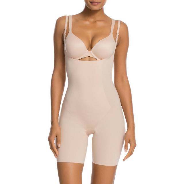 Spanx Women's Thinstincts Open-Bust Mid-Thigh Bodysuit  Soft Nude  Medium