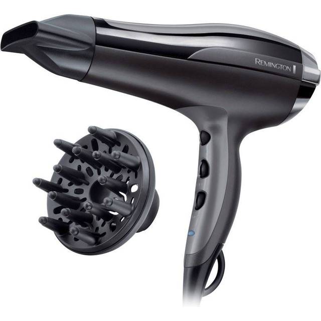 Remington hårfön, 2400W, 3 värme och 2 hastighetsinställningar, koncentrator, diffuser, kalluftsfunktion, jonisering, upphängningsögla, löstagbart bakre galler, D5220