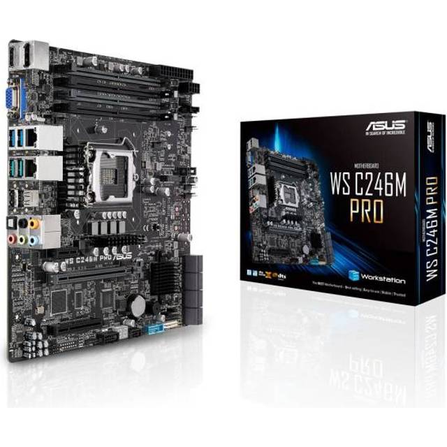 ASUS WS C246M PRO arbetsstation moderkort (Micro-ATX, Intel Skylake/Skylake-Refresh serie, LGA 1151-2, 4x DDR4 2666 MHz ECC, PCIe 3.0, SATA, M.2, NVME, SATA, Dual LAN)