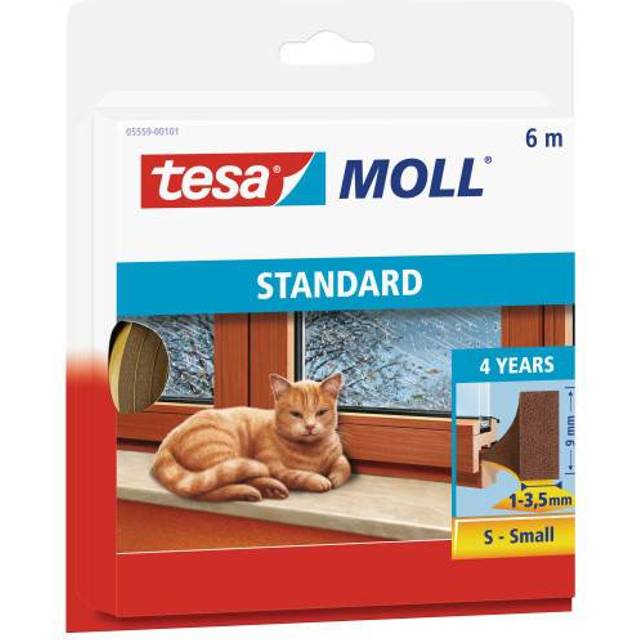 tesamoll STANDARD I-Profile - Foam Sealing Tape for Insulating Gaps in Home Windows and Doors, Self-Adhesive - Brown, 6 m x 9 mm x 4 mm