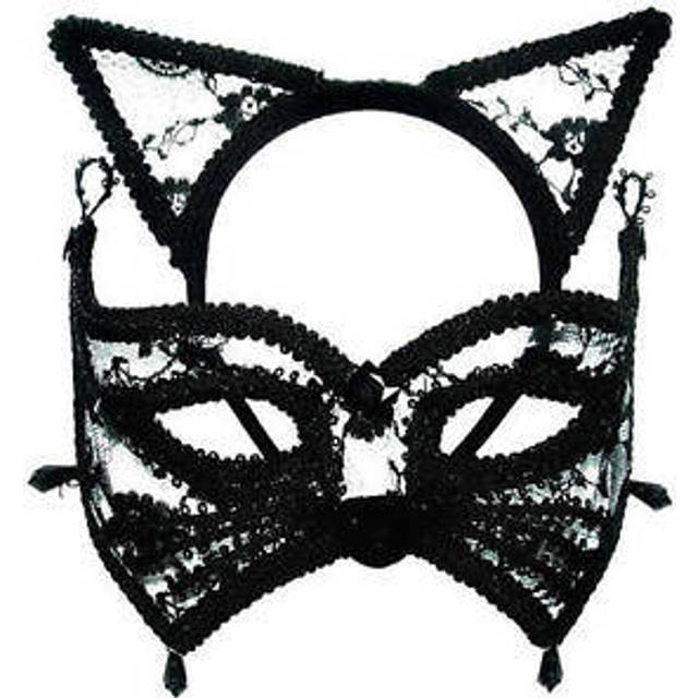 Bristol Novelty Cat Mask with Ears on Headband, PET, Polyester, Plastic Beads, Multi-Colour, One Size