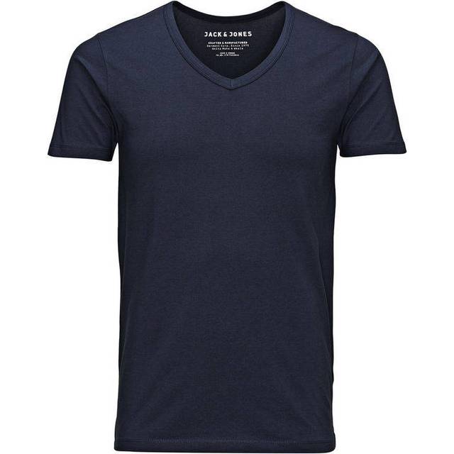 Jack & Jones Basic Vee Neck Cotton Lycra Plain T-shirt Blue