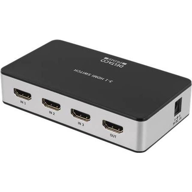 DELTACO HDMI-switch, 3 ingångar till 1 utgång Ultra-HD