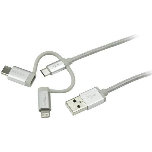 StarTech.com USB-Lightning-kabel – USB-C Micro-B laddningskabel – 1 m – flätad – silver – USB till Lightning-kabel – USB till USB C