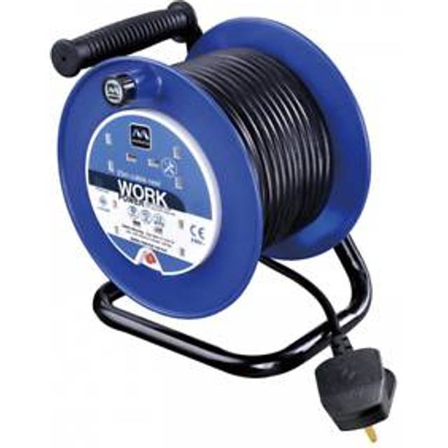 Masterplug Four Socket  Open Cable Reel Extension Lead with Handle, 25 Metres, Blue