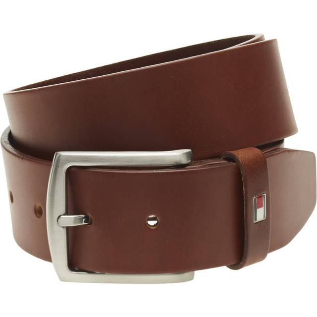 Tommy Jeans Dark Tan Denton Rounded Buckle Leather Belt - L