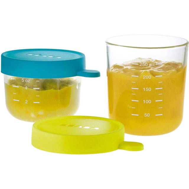 Beaba Set Of 2 Conservation Jars (150ml/250ml) - Blue/Neon