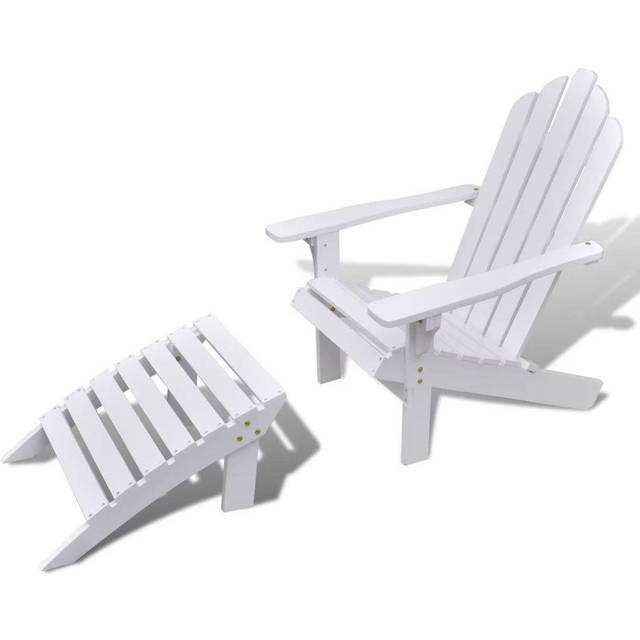 vidaXL Garden Chair with Ottoman Wood White Outdoor Patio Seating Lounger