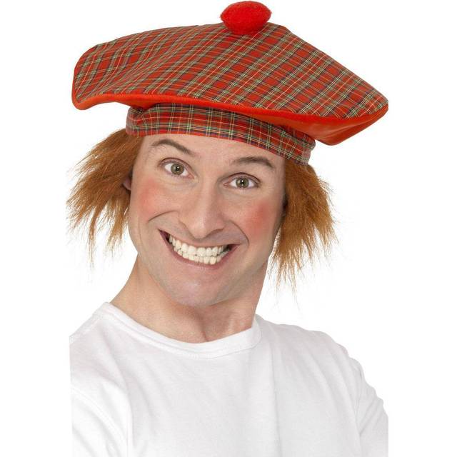 Smiffy's Adult Men's Tartan Scottish Hat With Red Hair,red, One -  hat fancy dress tamoshanter deluxe tartan scottish accessory hair adult