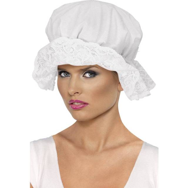 White mop cap victorian edwardian maid fancy dress party accessory