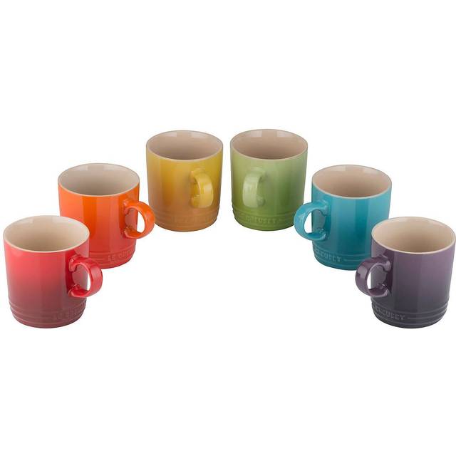 Le Creuset Stengods Regnbåge Kaffemuggar, 350 ml, Uppsättning av 6 färger: Cerise, vulkanisk, TeaLiter, Ultra Violet, SoleiLitre, Palm, 79114358359030