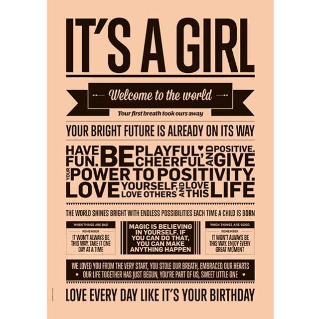 I Love My Type Affisch - A3 - Love Typography - It's A Girl - I Love My Type - One Size - Affisch