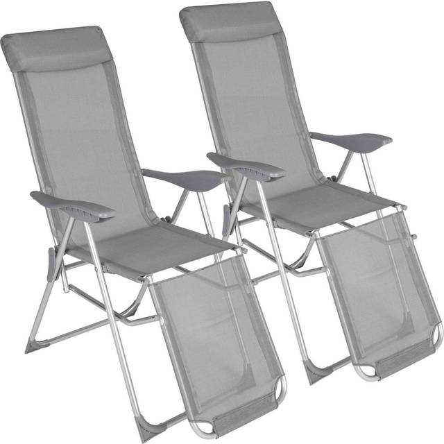 Tectake Folding Aluminium Garden Chairs With Headrest And Footrest Set Of 2 Grey, Grey