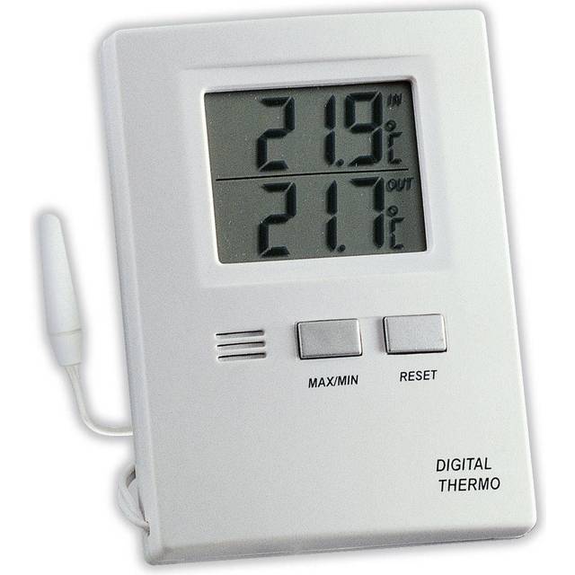 TFA Dostmann digital termometer för inne/ute termometer, högsta och lägsta mätvärden, kontroll av frys/akvarium, digital termometer med kabelgivare, 30.1012