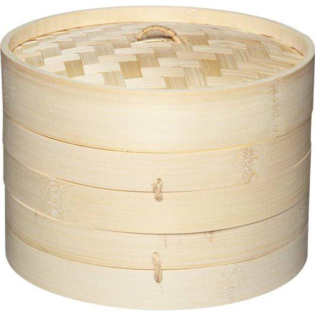KitchenCraft 2-Tier Bamboo Steamer with Lid, Cream