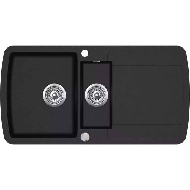 vidaXL Granite Kitchen Sink Double Basin Black