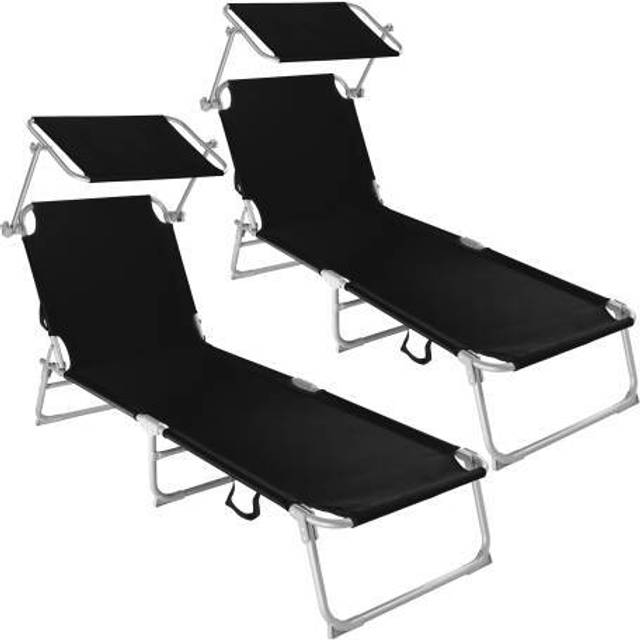Tectake 2 Sun Loungers With Sun Shade Cream, Cream