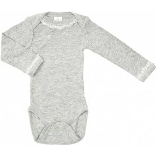 Smallstuff Body - l/ä - Gråmelerad m. Hålmönster/Broderad kant - Smallstuff - 86 - Body L/Ä