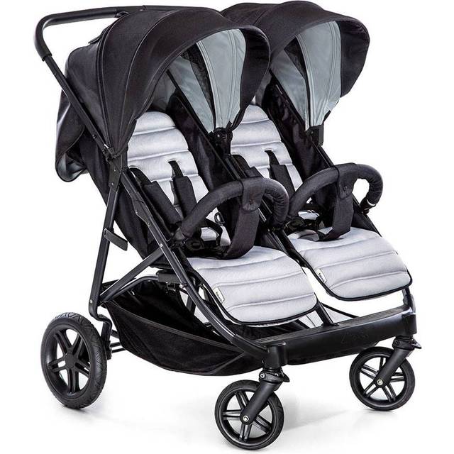 Hauck Rapid 3R Duo, sida vid sida-dubbelvagn upp till 36 kg med liggläge från födseln, enkel hopfällning, stora hjul och medföljande adaptrar för två bilbarnstolar – svart grå