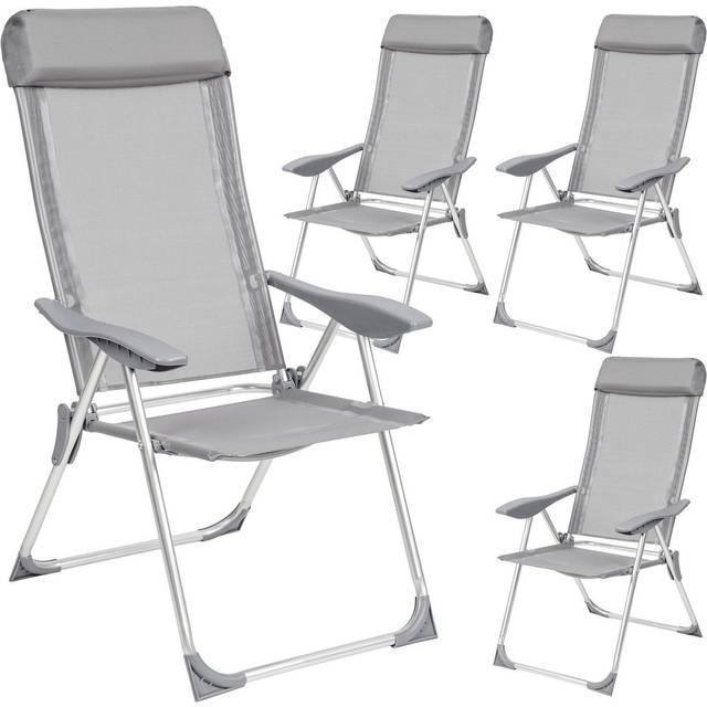 Garden Chairs Maurine - Set of 4, foldable, aluminium frame, adjustable backrest, head cushion - grey