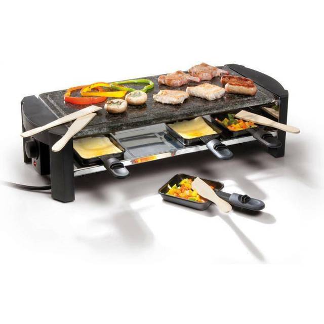 DOMO DO9039G Raclette med grillsten, 8 pannor, Non-stick-beläggning Svart, Grå