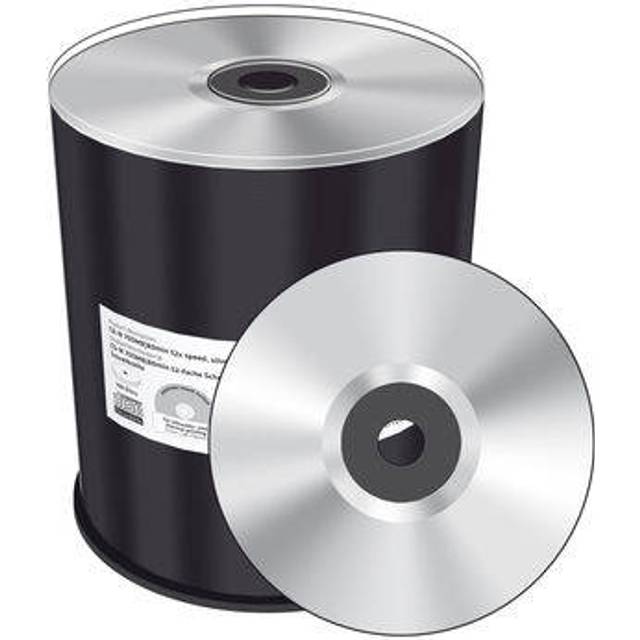 CD-R 700 mm | 80 min 52 x hastighet, silver, otryckt/tank, svart färg, tårta 100