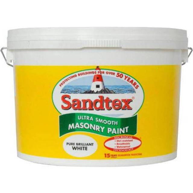 Sandtex Microseal Ultra Smooth Weatherproof Masonry 15 Year Exterior Wall Paint - Pure Brilliant White - 10L