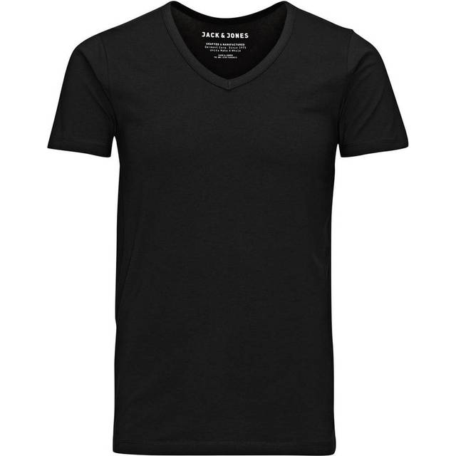 Jack & Jones Basic Vee Neck Cotton Lycra Plain T-shirt Black