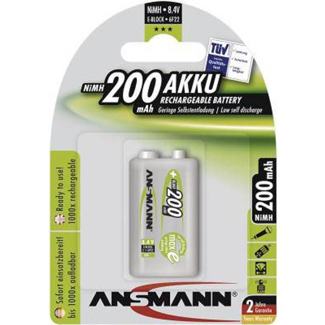 1 Pack - Ansmann 5035342 Rechargeable MaxE 9V PP3 Battery Block 200mAh Single Pack