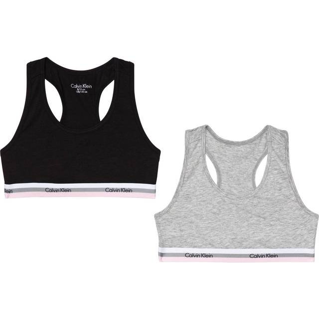 Calvin Klein Girl's Girls 2-Pack Intense Power Bralettes, Black/Grey - Size: 8 years/9 years/10 years