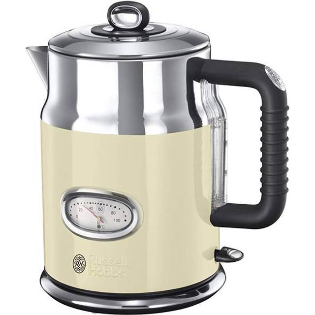 Russell Hobbs Retro Ribbon Red vattenkokare, 1,7l, 2400 W, snabbkokningsfunktion, temperaturmätare i retrodesign, vattennivåindikator, perfekt hällpip, 21670-70