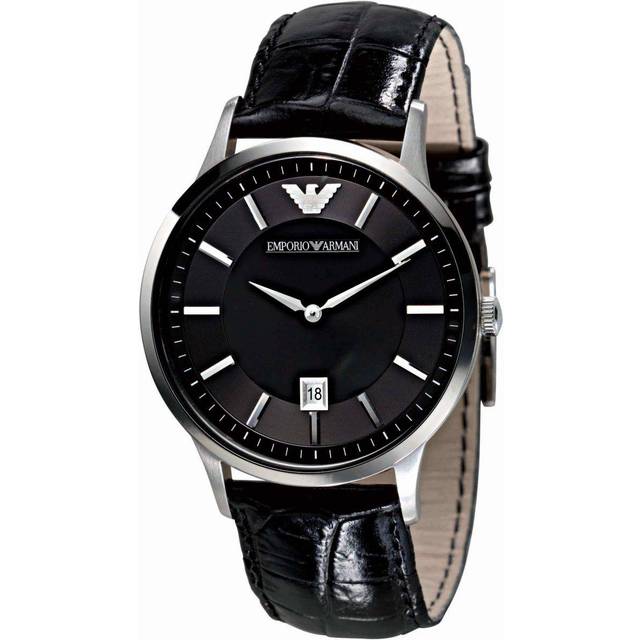 Emporio Armani Renato Men's WatchÃRound Analog DialÃBlack Leather StrapÃAR2411 - Multicoloured
