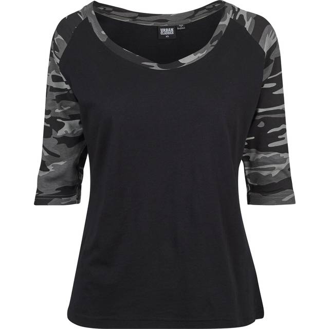 Urban Classics Långärmad tröja - Ladies 3/4 Contrast Raglan Tee - XS 4XL - för Dam - svart/mörk camo