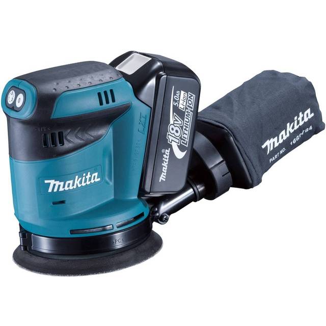 Makita DBO180RTJ 18V 125mm Random Orbital Sander Body With 2x 5Ah Batteries