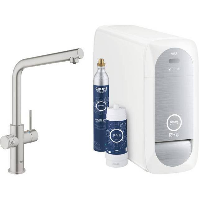 GROHE Blue Home L-spout Kitchen Tap Starter Kit - Super steel Finish: Super steel