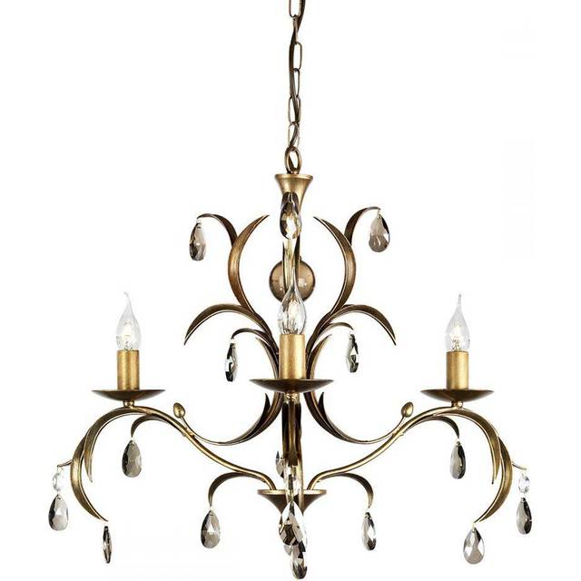 Lily - Chandelier 3 Light Metallic Bronze Floral Leaves Design - Elstead