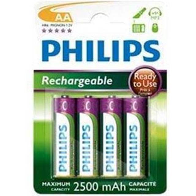 PHILIPS AA-batterier – HR03 uppladdningsbara batterier – NiMH 1,2 V – 500 uppladdningsbara batterier – 2 500 mAh