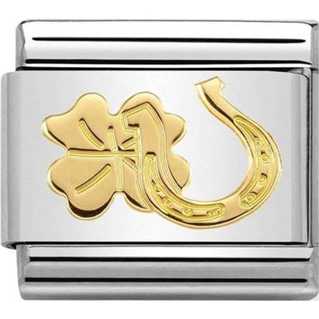 Nomination Classic Gold Horseshoe and Four-Leaf Clover Good Luck Charm