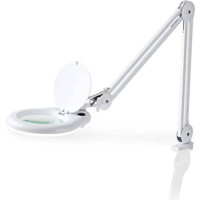 Magnifying Desk Lamp, Illuminated 1.75x Magnifier Table Light with Clamp, Adjustable Swivel Arm, and 3 Diopter 12.7cm Diameter Len...