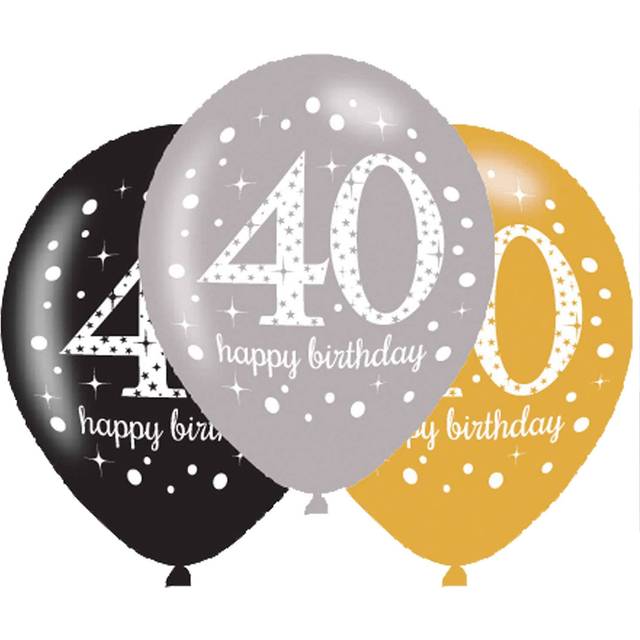 Latexballons 40. Geburtstag, 6er Pack, 27,5cm