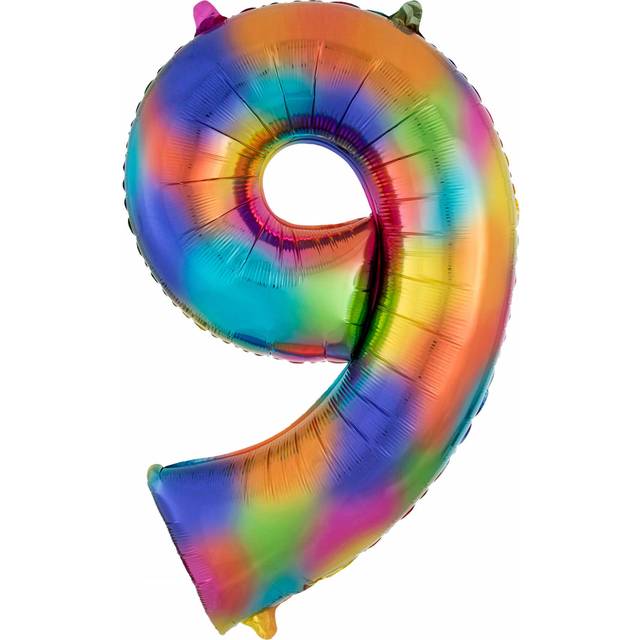 Number 9 rainbow splash helium foil giant balloon 86cm / 34 in