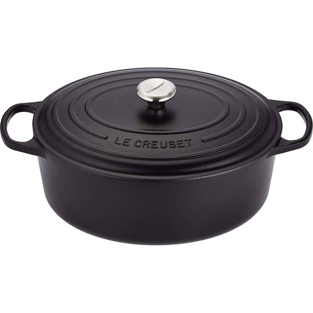 Le Creuset Signature gjutjärnspanna med lock, Ø 35 cm, oval, lämplig för alla typer av spisar och induktion, volym: 8,9 l, 7,375 kg, svart