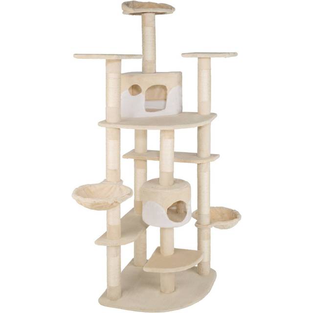 Cat Tree Nelly - 204 cm tall, sisal scratching posts, toy & anti-tip protection - beige/white