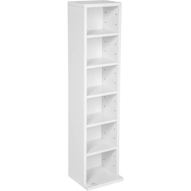 CD DVD Storage Tower Media Display Unit Adjustable Shelves Wood Effect 102 CDs or 27 DVDs - white
