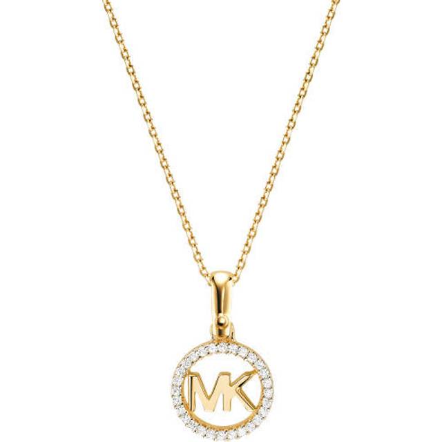 Michael Kors 14ct Gold Plated Pave MK Logo Necklace