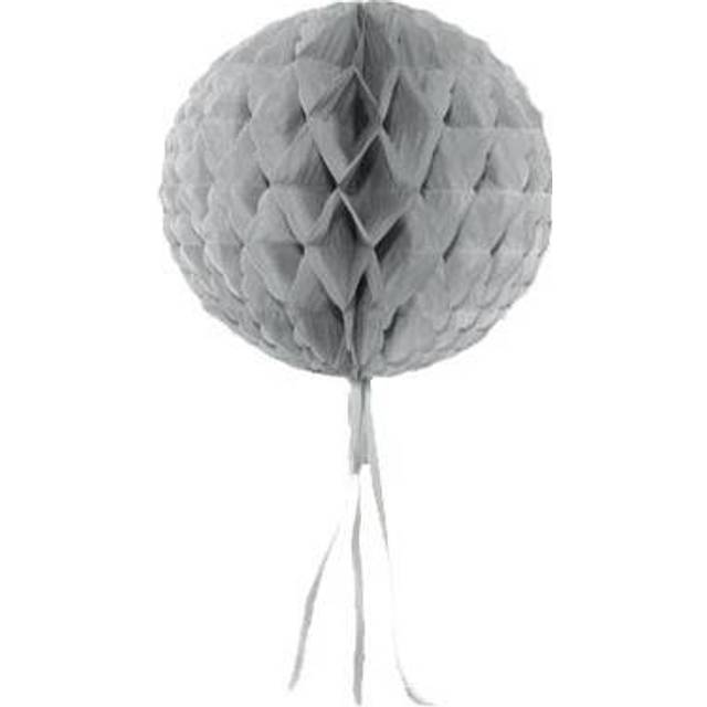 Wabenball silbern mit Schnur und 3 dekorativen Bändern, 30cm, Papier