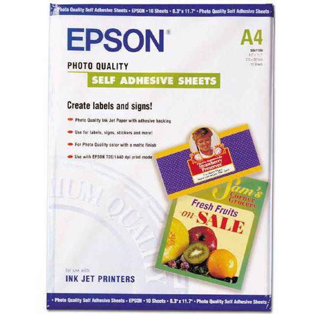 Epson Photo Quality Self Adhesive Sheets - Självhäftande - A4 (210 x 297 mm) - 167 g/m² - 10 stk ark - för Expression Home HD XP-15000, Expression Premium XP-540, 6000, 6005, 900